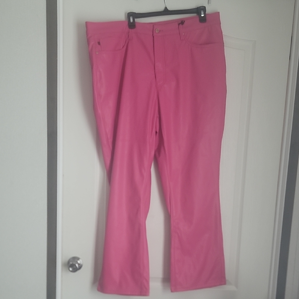 NWT Judy Blue Plus Size  Hot Pink Faux Leather. Tummy Control Pants Size 22W